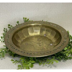 Vintage Brass India Floral Etched Decorative Bowl 9 Inch